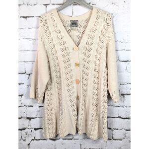 VINTAGE CURIO Very Oversized Heavy Cable-Knit Cardigan Boho Cottage Beachy Small